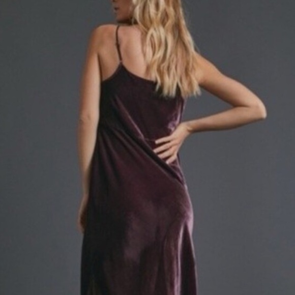 Anthropologie The Elyse Velvet Bias Slip Dress in Chocolate - Picture 2 of 11